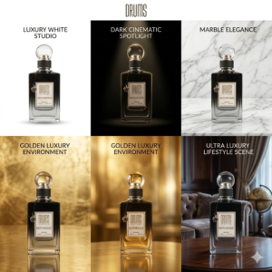 عطر درومس نوتوريوس نيش بارفيوم فاخر في خلفيات ذهبية ورخامية ملكية